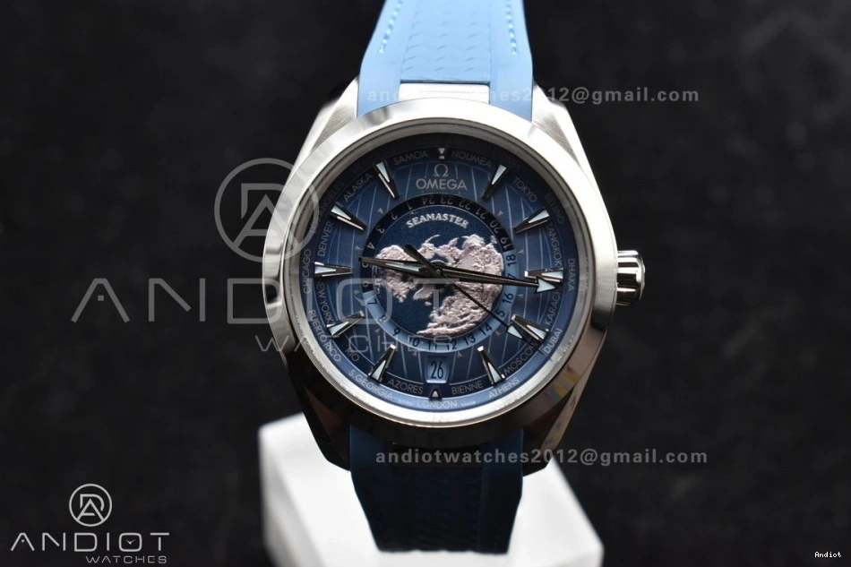 A8938 VSF Blue Summer Edition GMT Dial Best Blue Strap Clone Super 1:1 43mm Aqua Terra Worldtimer Rubber on 0101